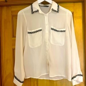 3 FOR $15 !! Zara White Sheer Button Up Blouse